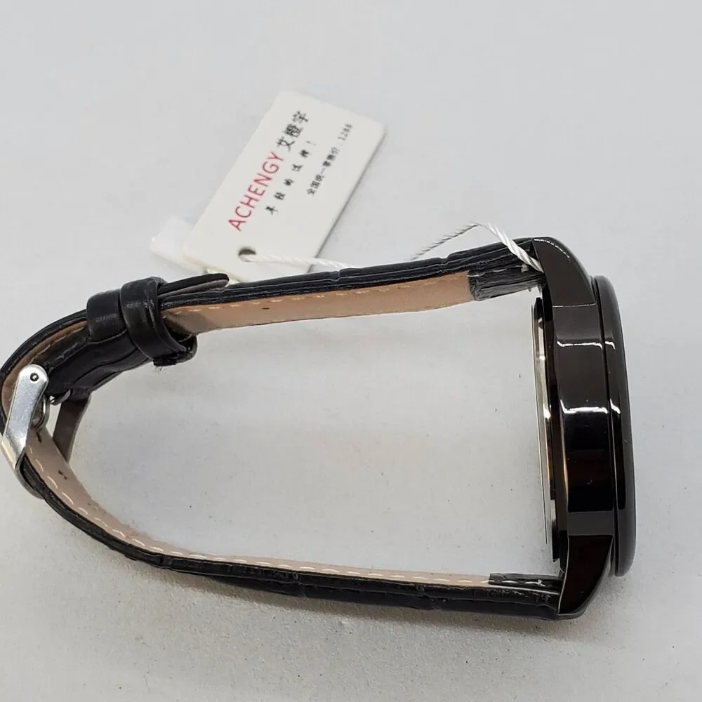 Men's Watch 40MM Black Dial Black‎ Leather Bands Roman Numerals Date Indicator